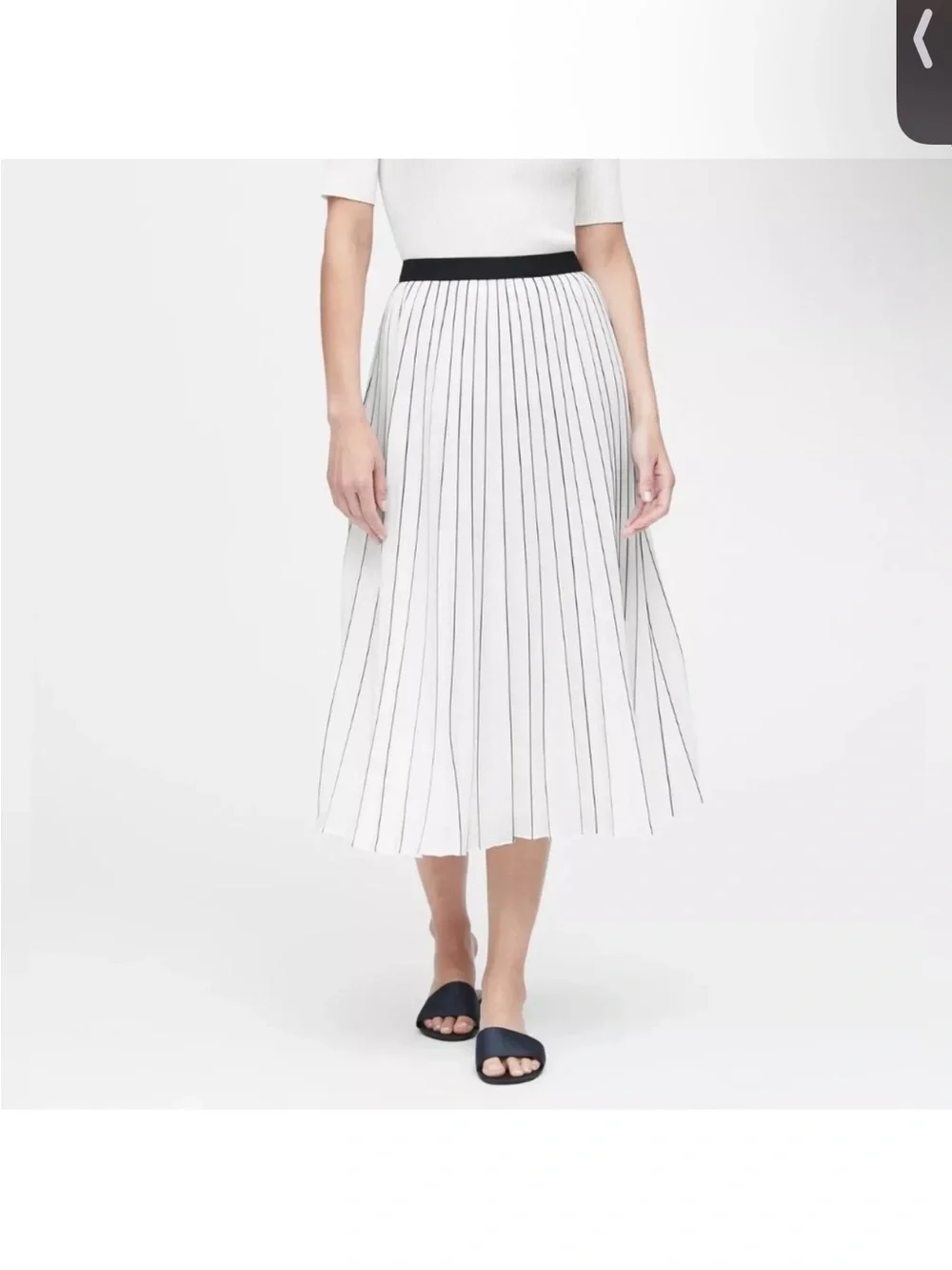 Banana Republic 8 Navy White Stripe Pleated Midi Skirt